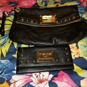 Genuine Leather Bebe Clutch & Wallet Set